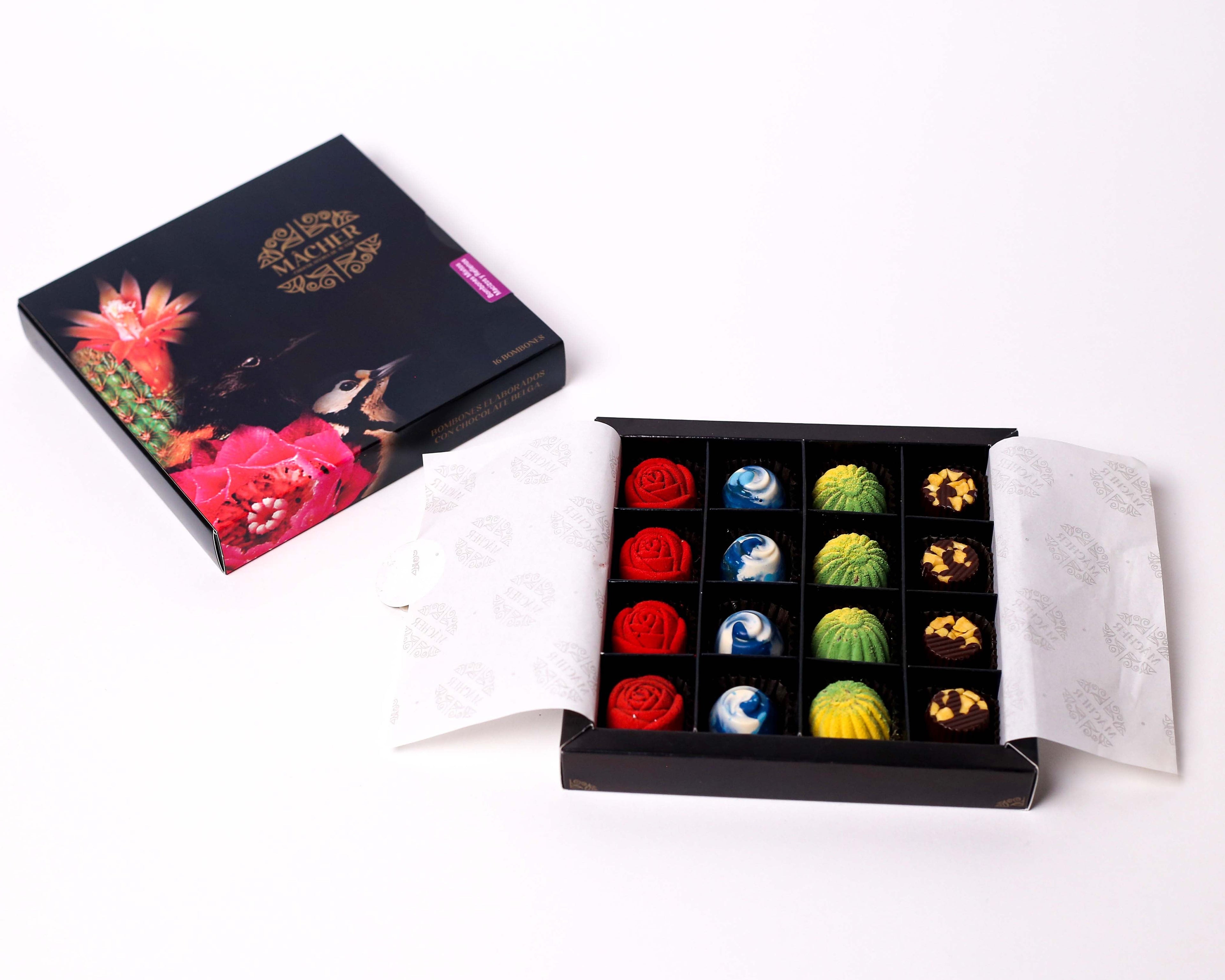 Caja 16 bombones mixtos (macizos y rellenos)